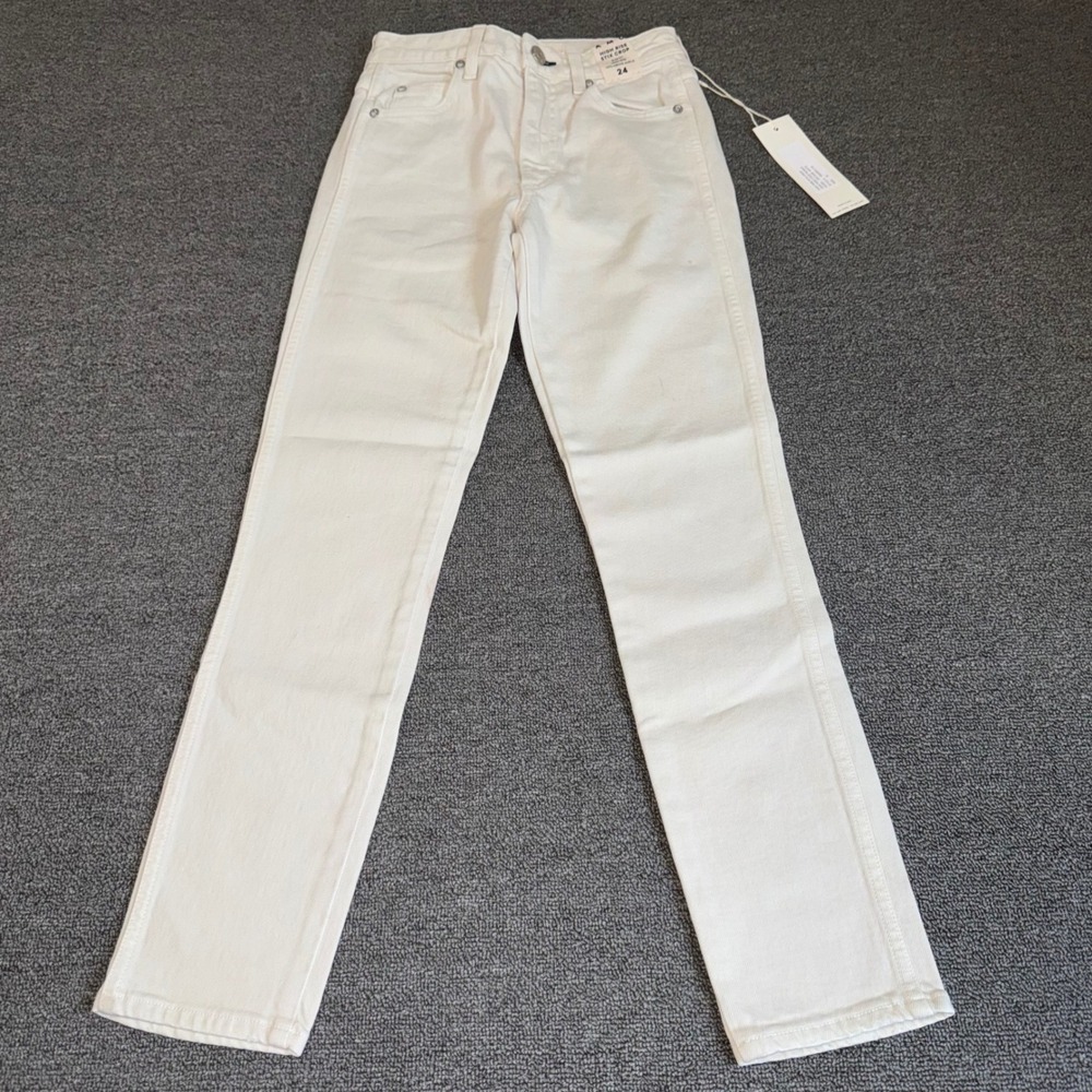 AMO High Rise Stix Crop Jeans Vintage White Slim Fit Skinny Size 24 Boho Casual